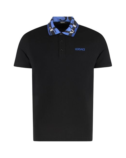 Versace Black Cotton-Piqué Polo Shirt for men