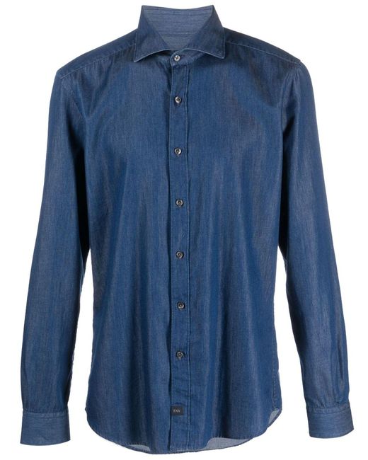 Fay Blue Cotton Denim Shirt for men