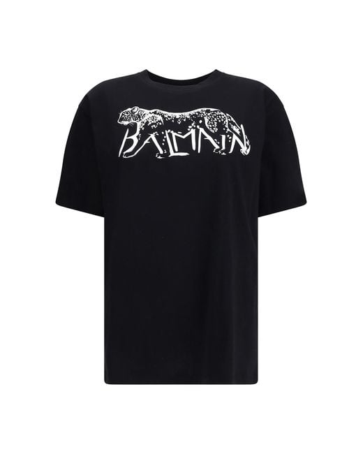 Balmain Black T-Shirt With Leopard Print