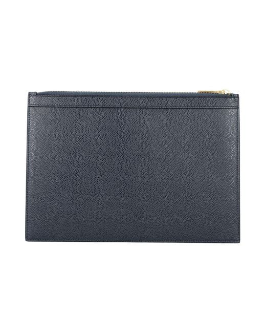 Thom Browne Gray Pebble Grain Leather 4 Bar Small Document Holder for men