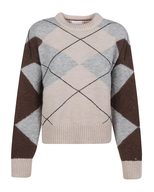 Tommy Hilfiger Brown Multicolored Crew Neck Sweater