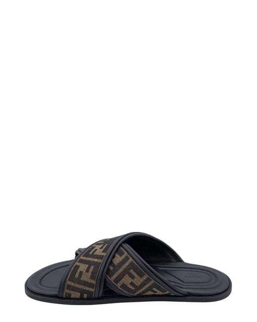 Fendi Black Ff Jacquard Fabric Sandals With Embroidered Logo for men