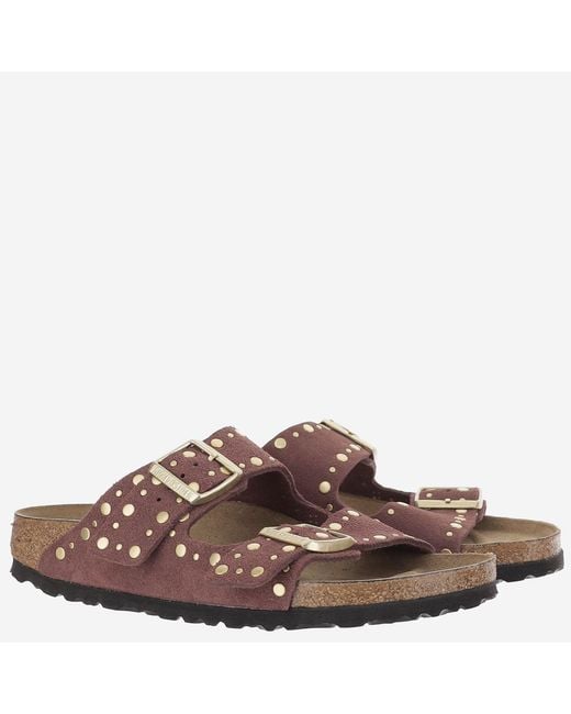 Birkenstock Brown Sandals Arizona Rivet Suede Leather And Cork