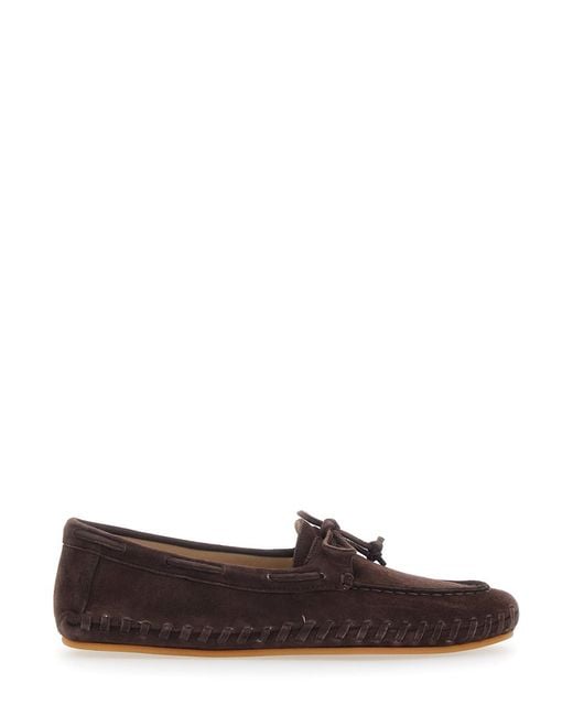 Le Monde Beryl Brown Loafers With Suede Bow Detail Goat