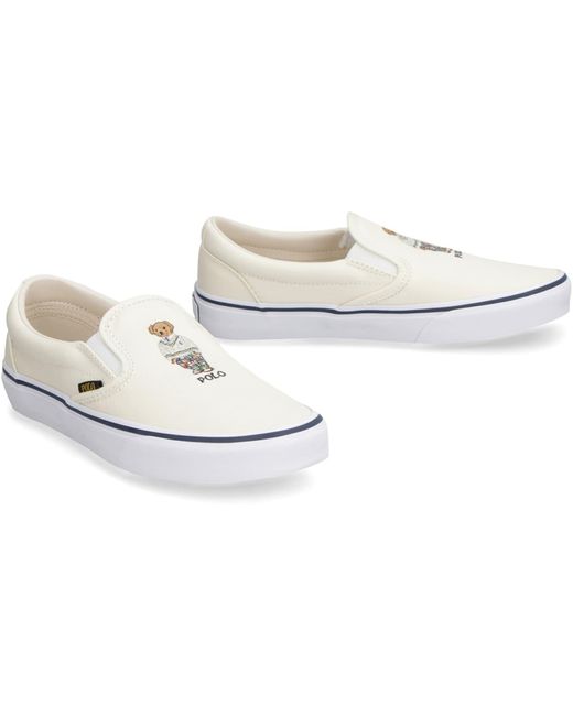 Polo Ralph Lauren White Canvas Slip-On Sneakers