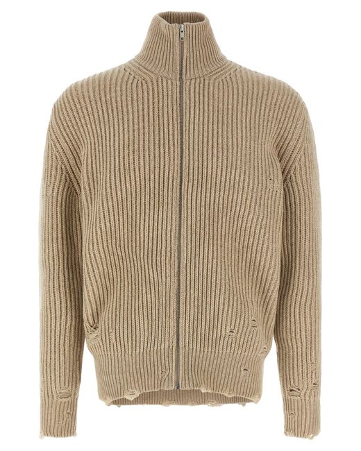 MM6 by Maison Martin Margiela Natural Distressed Wool Cardigan for men