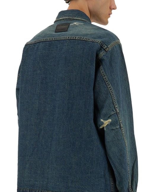 Helmut Lang Blue Distressed Denim Uniform Shirt for men