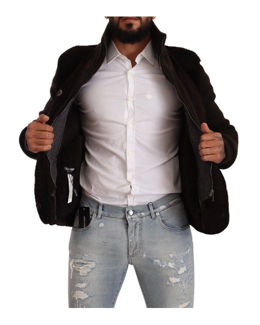 Dolce & Gabbana Black Elegant Leather Bomber Jacket for men
