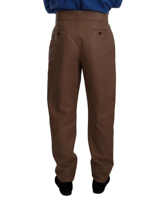 Dolce & Gabbana Black Brown Leather Tapered High Waist Pants for men