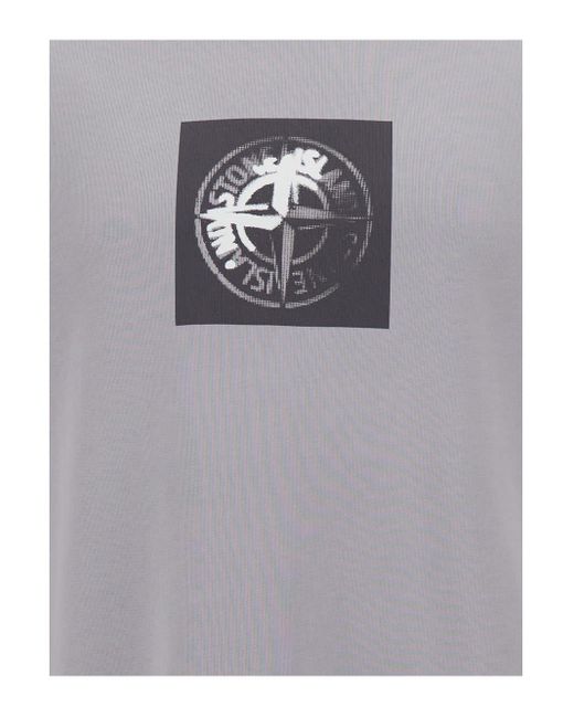 Stone Island Gray Crewneck Sweatshirt With Logo Print for men