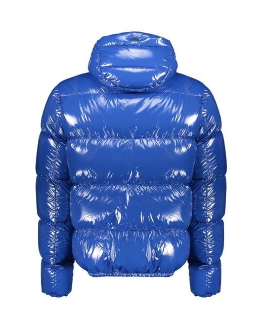 Herno Blue Hooded Shiny Down Jacket for men