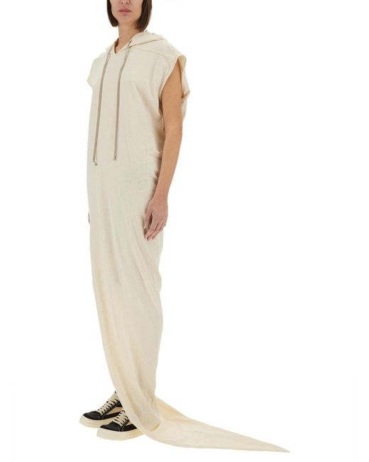 Rick Owens White Long Dress With Hood Cotton