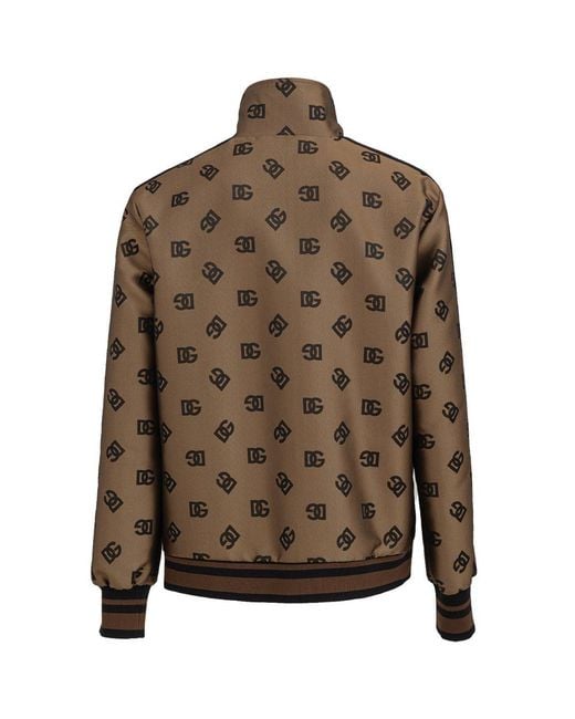 Dolce & Gabbana Brown Zip-Up Jacket With All-Over Logo for men