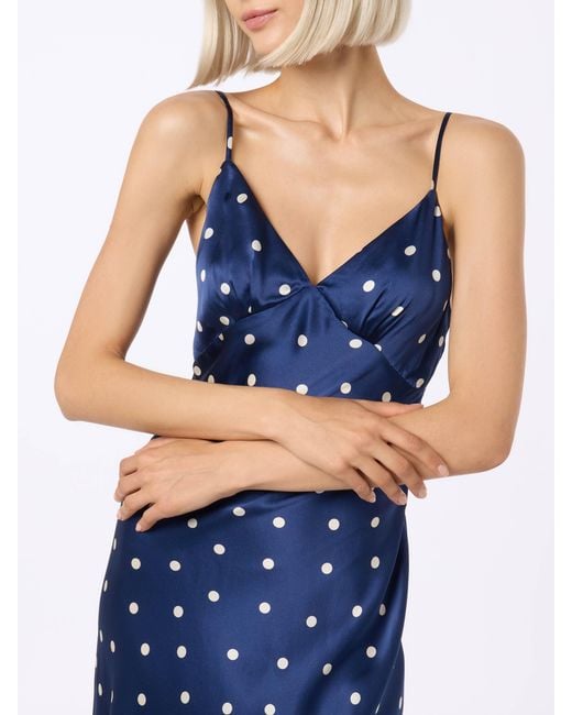 Mc2 Saint Barth Blue Ravel Pure Silk Slim Dress With Polka Dots Print
