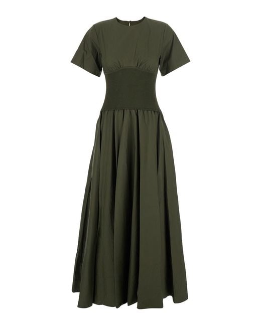Jonathan Simkhai Green Dress 'Wrenna' Crew Neck With Elasticized Waist And Ruffled Co