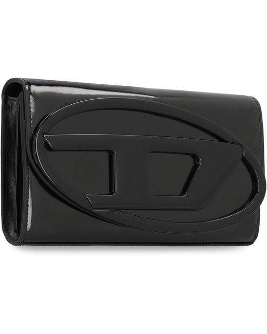 DIESEL Black Leather Wallet On Chain — Cow Hide Clutch Bags