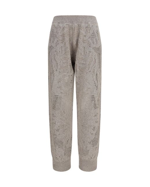 Brunello Cucinelli Gray Track Dazzling Water Lillies Pants Linen; Cotton