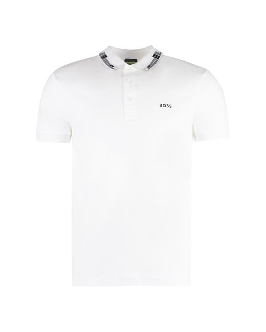 Boss White Short Sleeve Cotton Polo Shirt for men