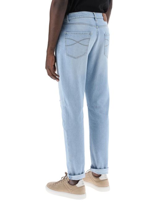 Brunello Cucinelli Blue Leisure Fit Jeans With Tapered Cut for men