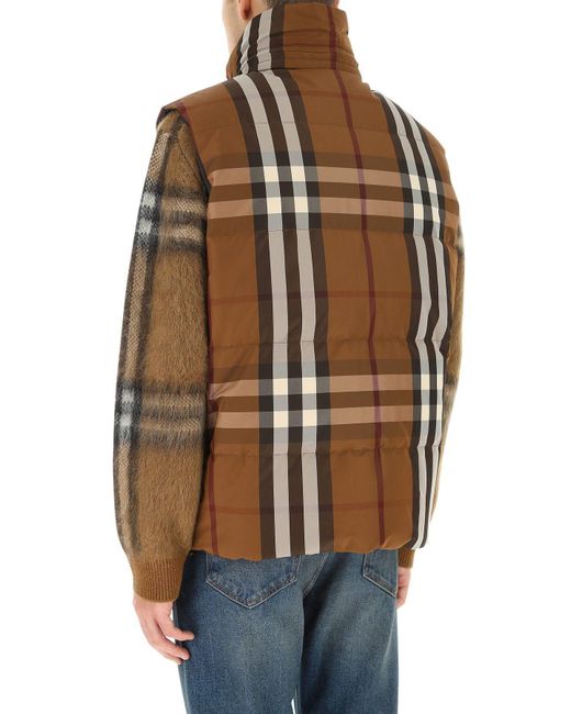 Burberry Brown Embroidered Nylon Reversible Sleeveless Down Jacket for men