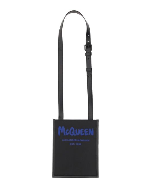 Alexander McQueen Black Smartphone Bag With Graffiti Logo for men