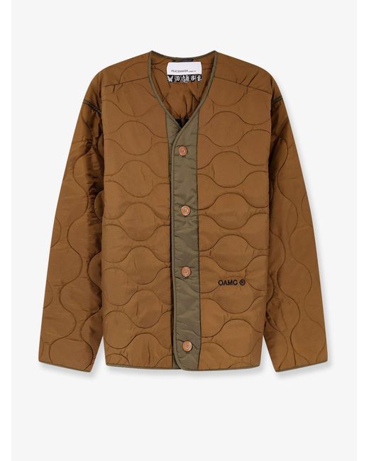 Oamc Peacemaker Brown Combat Liner Quilted Nylon Jacket for men