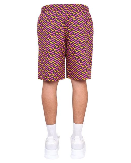 Versace Red Shorts With La Greca Print for men