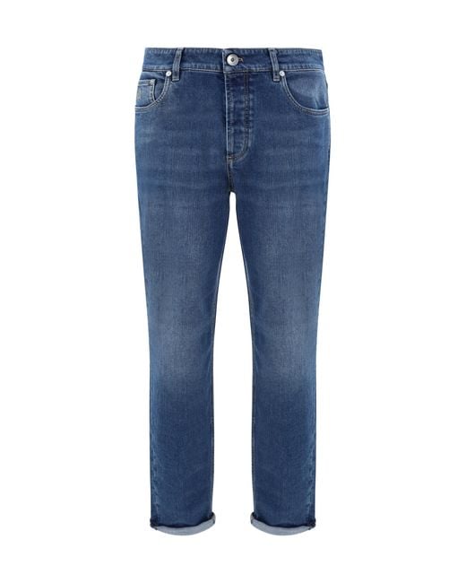 Brunello Cucinelli Blue Straight Jeans Cotton; Elastane for men