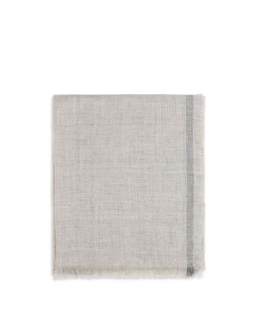 Brunello Cucinelli Gray Fringed Scarf Linen for men