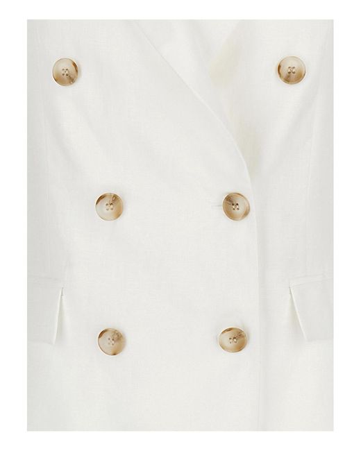 Le Plain White Double-Breasted Linen Jacket For Blazers