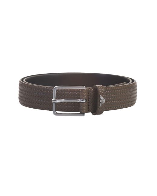 Emporio Armani Gray Woven Effect Printed Leather Belt for men