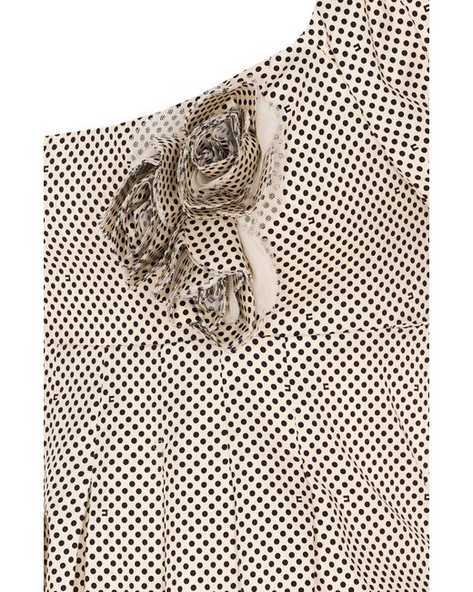 Elisabetta Franchi Natural Embroidered Cotton Dress With Polka Dots And Roses