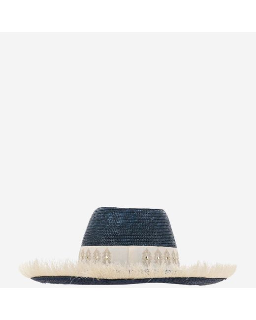 Ferruccio Vecchi Blue Straw And Viscose Blend Hat With Embroidery