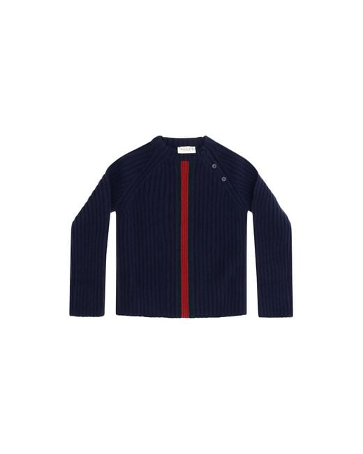 Gucci Blue Web Stripe Wool Sweater For Boy Merino Ovis Aries for men