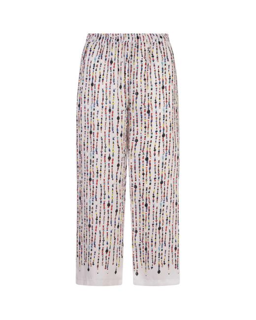 MSGM White Trousers With Multicolour Bead Print