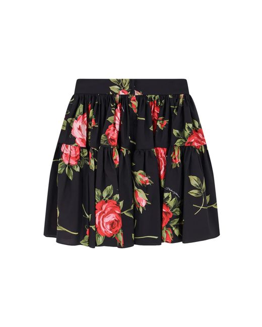 Dolce & Gabbana Black Cotton Skirt With Iconic Print