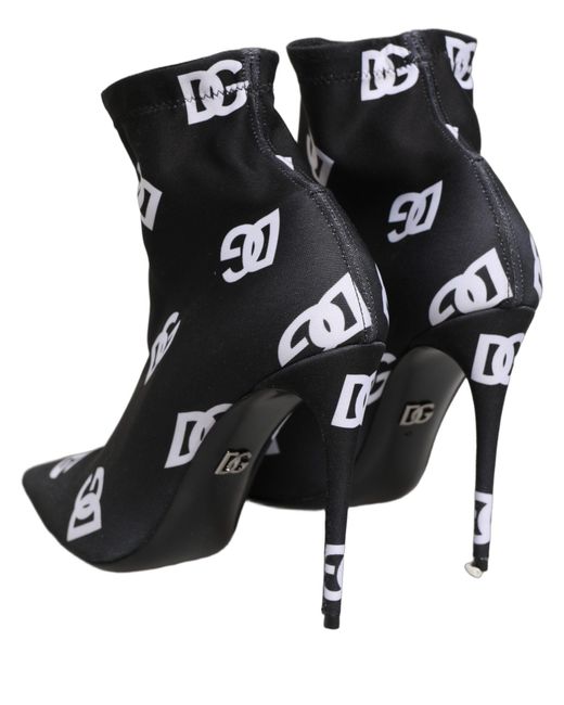 Dolce & Gabbana Black Logo Stretch Heels Ankle Boots Shoes Elastane Polyester