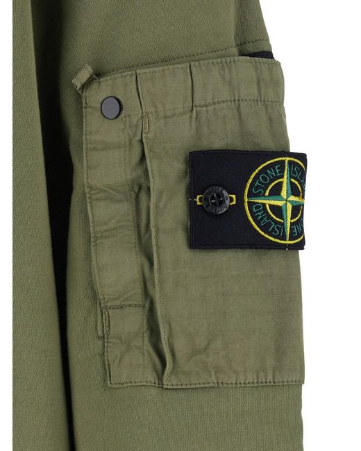 Stone Island Green Crewneck Sweatshirt, Cotton Sweatshirts for men