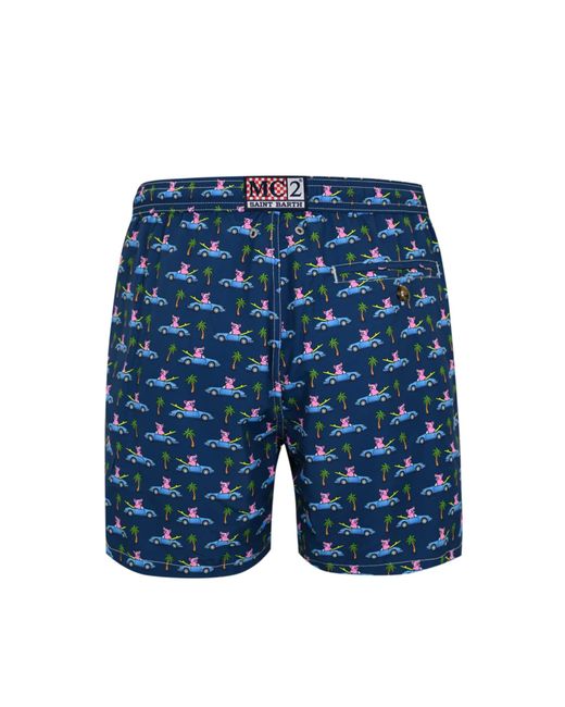 Mc2 Saint Barth Blue Lighting Micro Swimsuit With Driver Pig Print for men