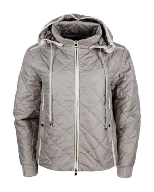 Lorena Antoniazzi Gray Lightweight Quilted Nylon Jacket With Detachable Hood And Zip Closure