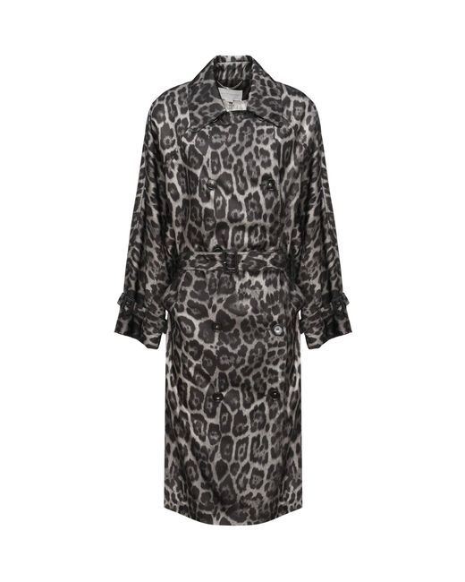 Stella McCartney Black Beltd Trench Coat With Leopard Print