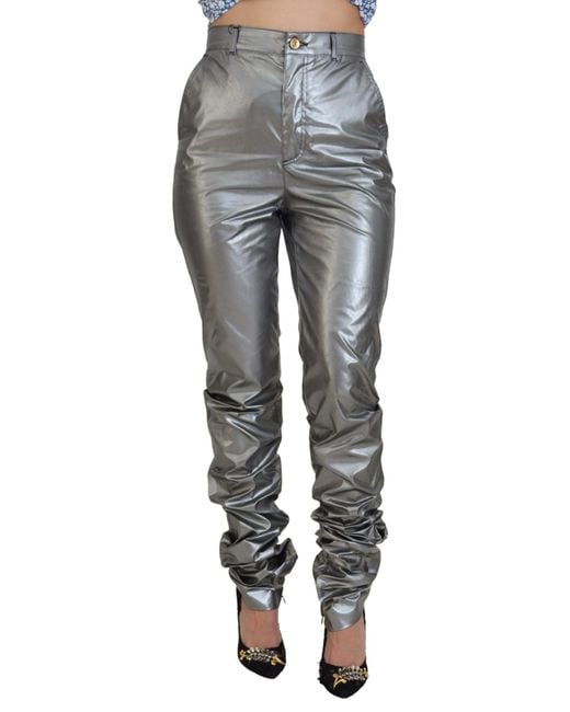Dolce & Gabbana Black Metallic High Waist Skinny Pants Polyester