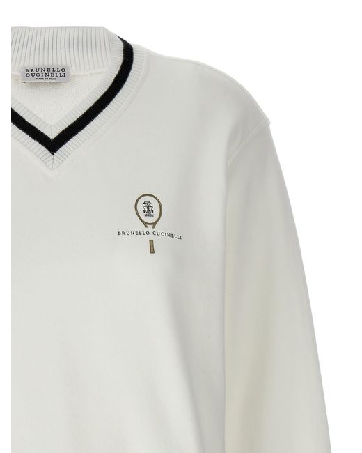 Brunello Cucinelli White Logo Embroidery Sweatshirt