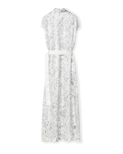 Fabiana Filippi White Long Flower Pattern Dress With Belt