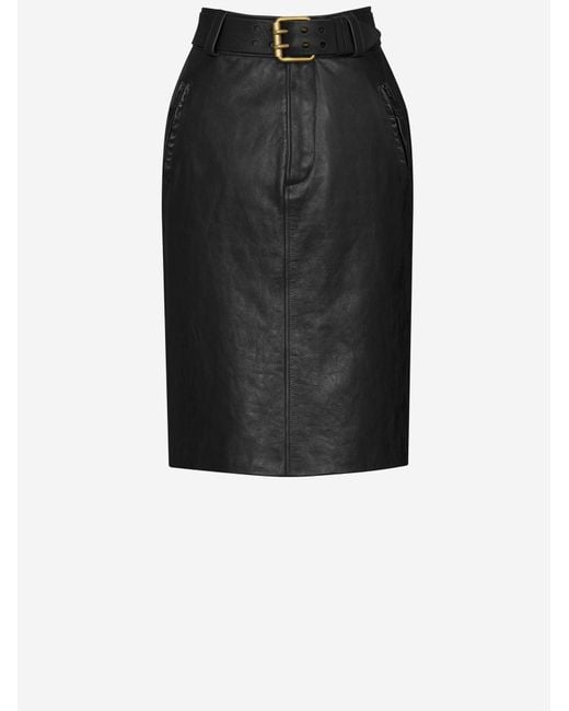 Saint Laurent Black Pencil Skirt With Leather Belt, Calf