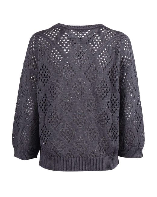 Peserico Blue Knitted Sweater Cotton Polyester Crewneck