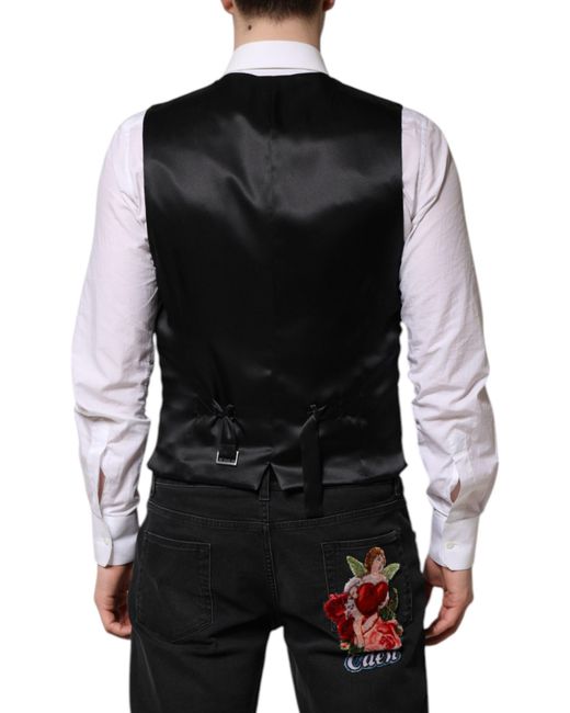 Dolce & Gabbana Black Floral Brocade Formal Waistcoat Vest for men