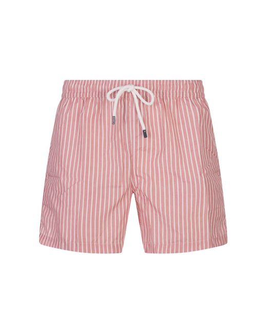 Fedeli Pink And Striped Swim Shorts for men