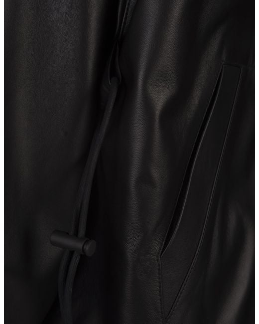 Palm Angels Black Hooded Leather Jacket With Logo for men