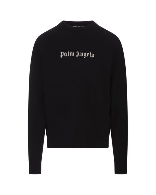 Palm Angels Black Sweater With Contrast Logo for men